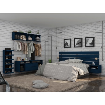 Manhattan Comfort Rockefeller 3-Piece Full Open Closet Wardrobe, Tatiana Midnight Blue 147GMC4